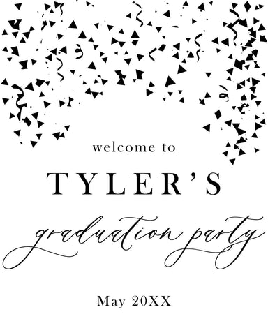 Black Confetti Graduation Welcome Sign - JJ's Party House - Custom Frosted Cups and Napkins