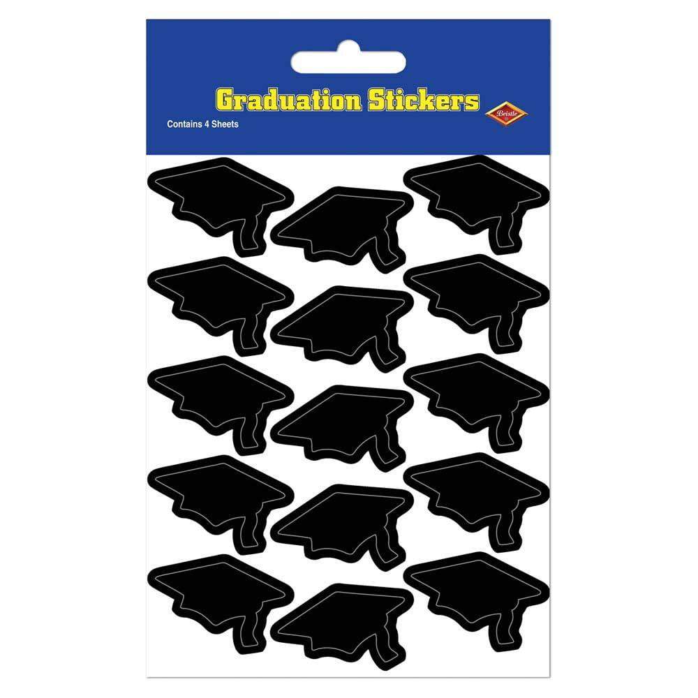 Black Grad Cap Stickers 60ct - JJ's Party House