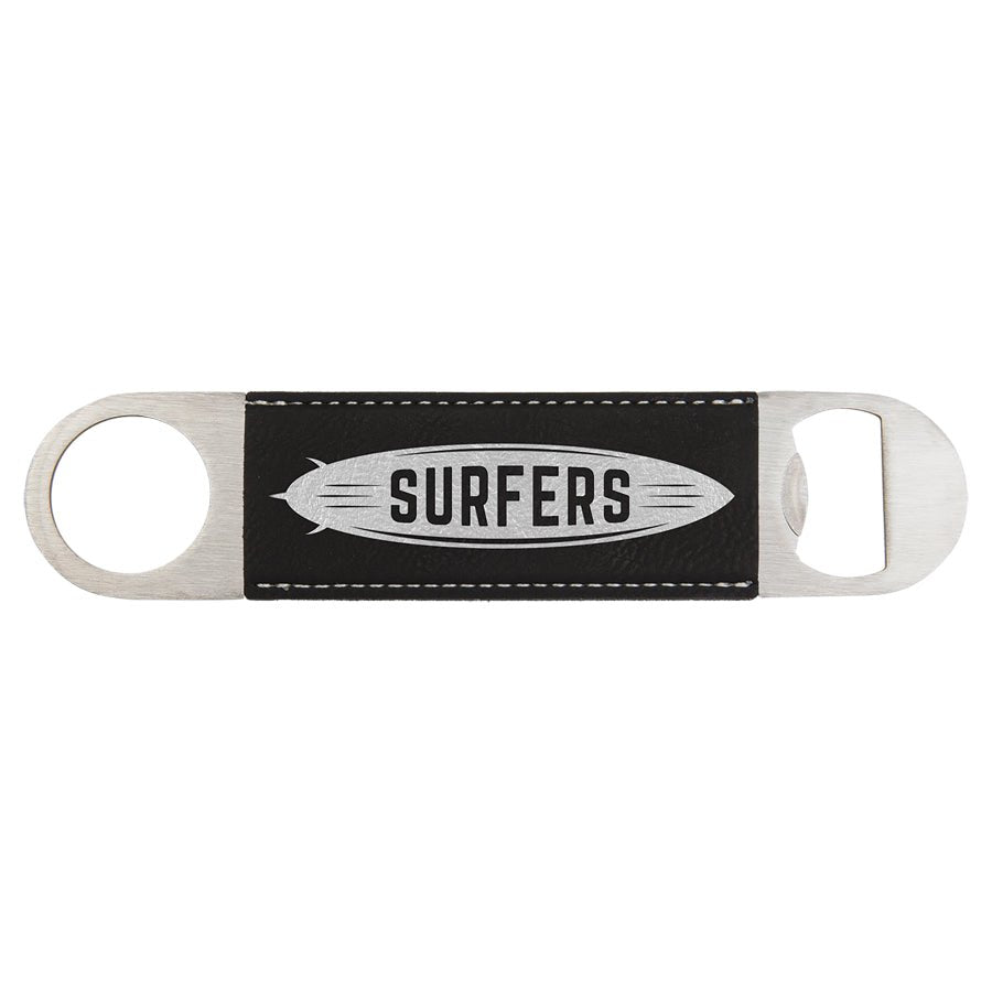 Black/Silver Laserable Leatherette Bottle Opener - JJ's Party House