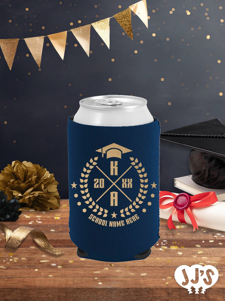 Block Monogram Personalized Graduation Can Coolers - JJ's Party House - Custom Frosted Cups and Napkins