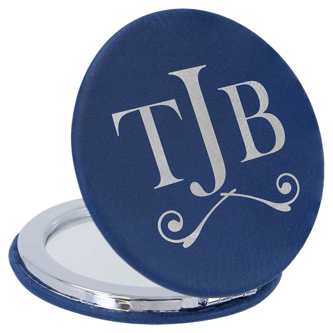 Blue/Silver Laserable Leatherette Compact Mirror - JJ's Party House