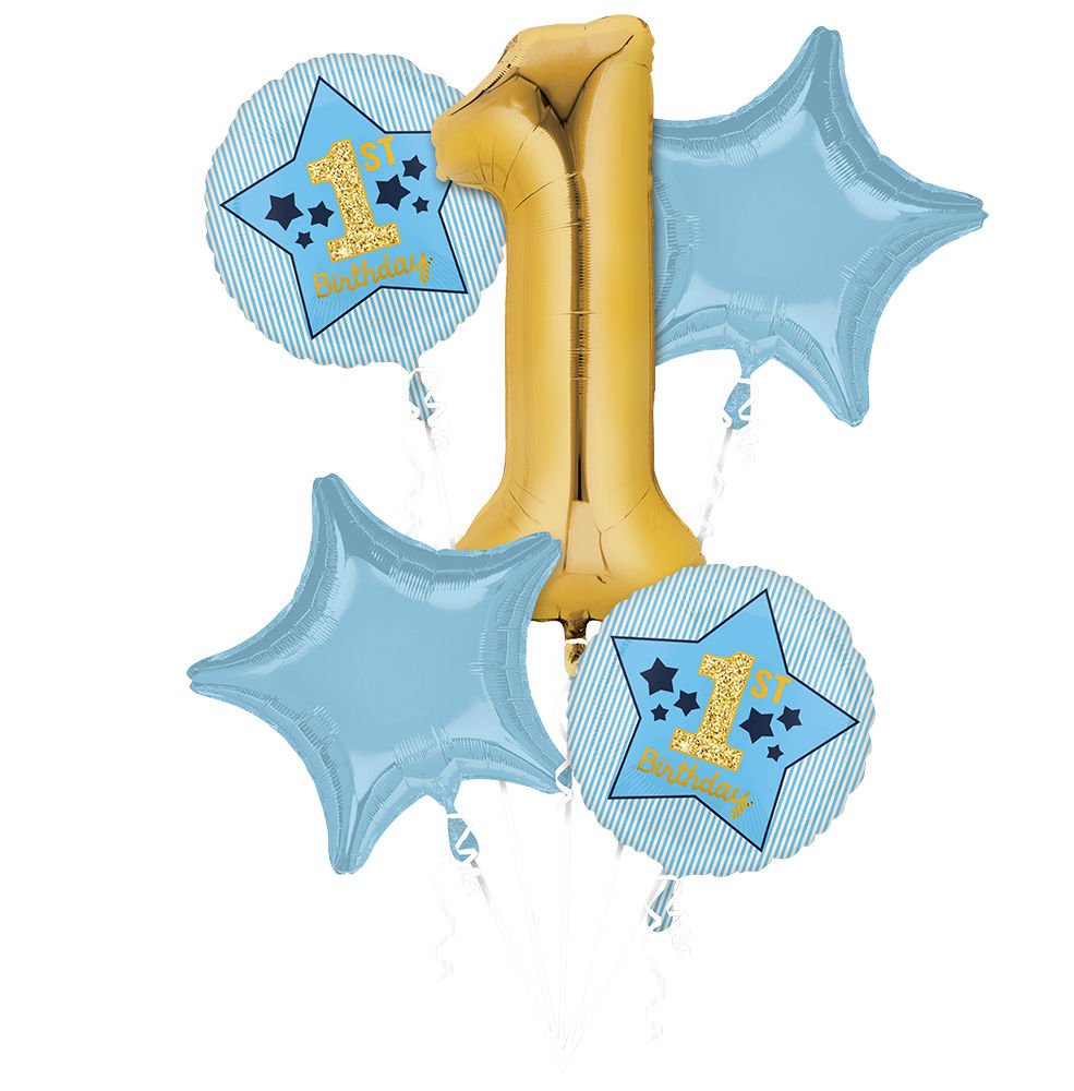 Boys 1st Birthday Blue & Gold Balloon Bouquet - JJ's Party House