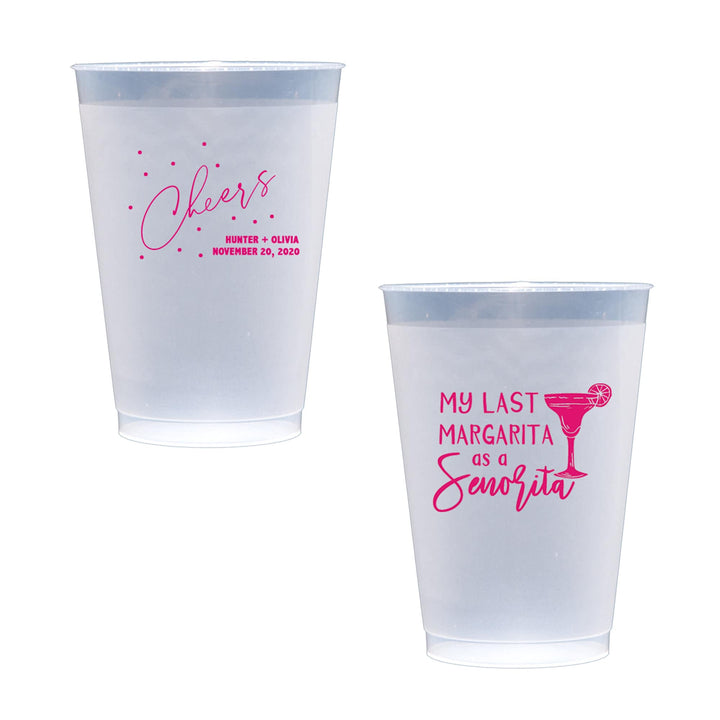 Bridal Shower Fiesta Themed Frost Flex Shatterproof Cups, Personalized Wedding Cups, Custom Printed Frost Flex Cups - JJ's Party House