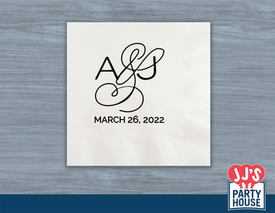 Bride and Groom Initials Custom and Personalized Wedding and Engagement Beverage Napkins - JJ's Party House