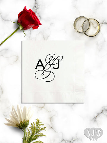 Bride & Groom Calligraphy Custom Printed Personalized Beverage Napkins - JJ's Party House