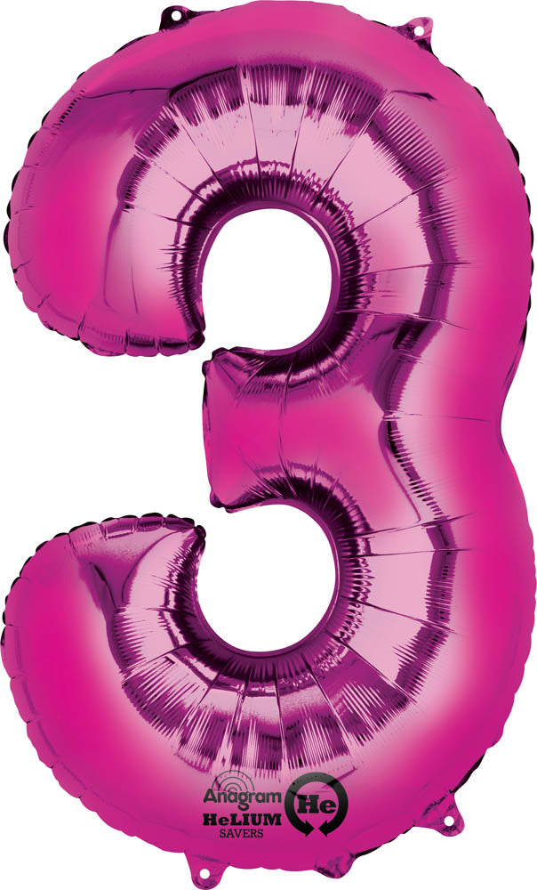 Pink 3 Number Balloon 34''