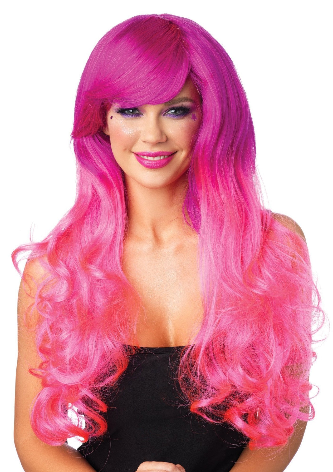 Cambria Fuchsia & Pink Long Curly Wig - JJ's Party House