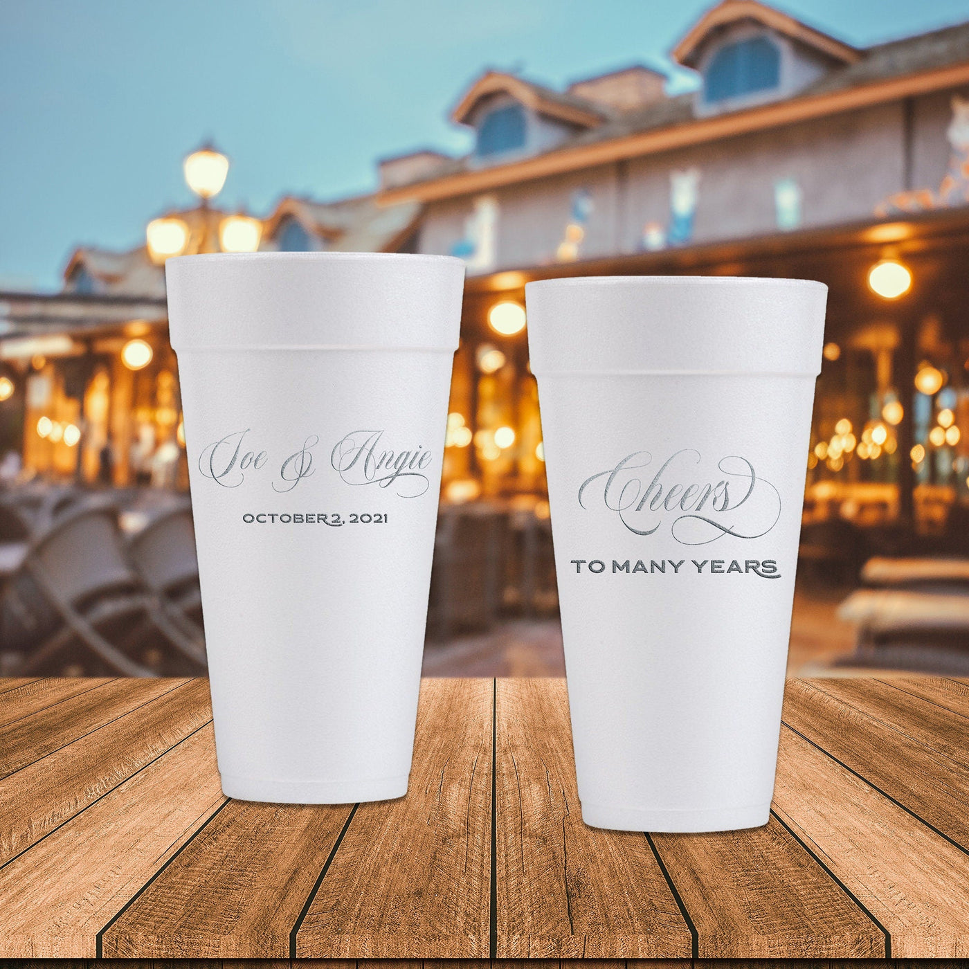 Cheers to Many Years Custom Personalized Foam Cups for Engagement, Wedding, Anniversary, Wedding Shower and Rehearsal Dinner in 16oz or 24oz - JJ's Party House