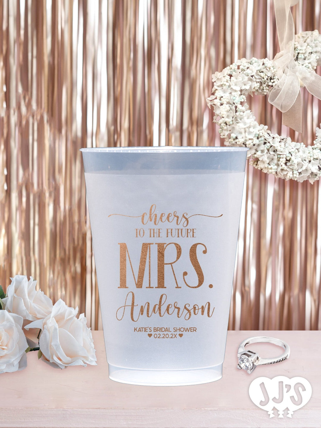 Cheers to the Future Mrs. Bridal Shower Personalized Frosted Plastic Cups - JJ's Party House