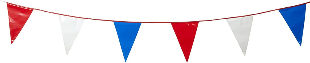 Commercial Red, White and Blue Triangle Pennant Banner - 100ft - JJ's Party House