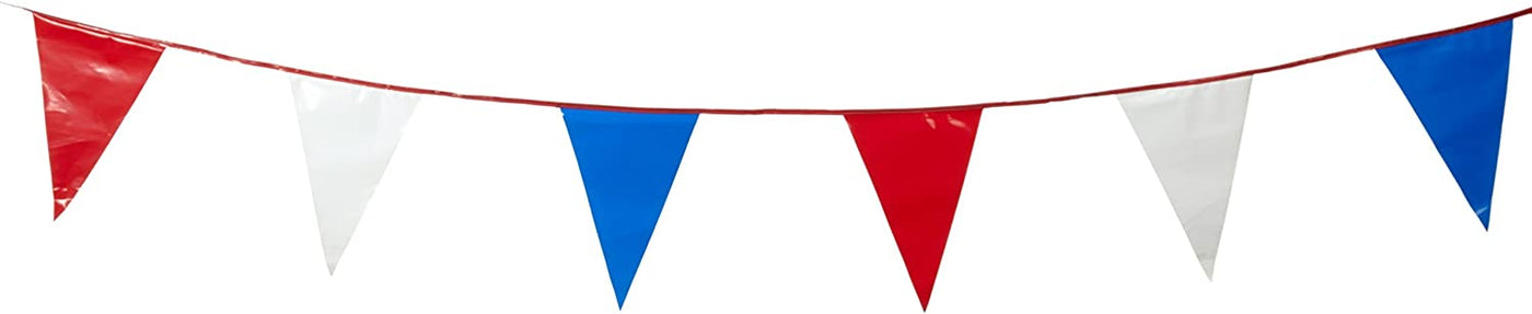Commercial Red, White and Blue Triangle Pennant Banner - 100ft - JJ's Party House
