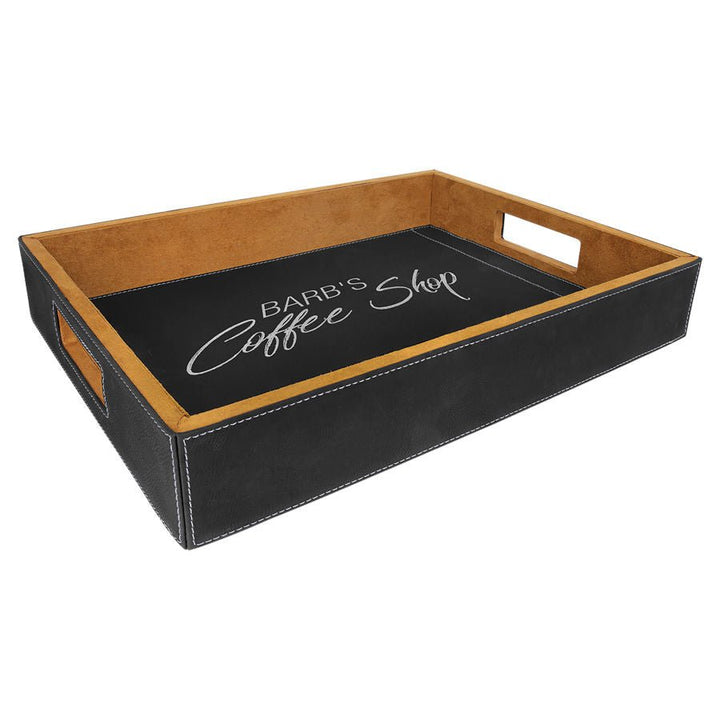Custom Black & SIlver Laser Engraved Leatherette Serving Tray 16" x 12" - JJ's Party House