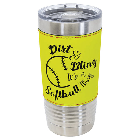 Custom Engraved Softball Leather Tumbler - JJ's Party House - Custom Frosted Cups and Napkins