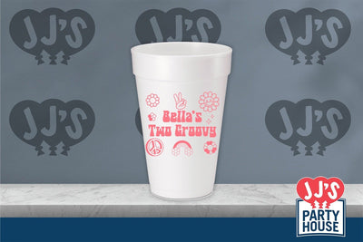Custom Printed Two Groovy 60s Birthday Party Frosted Flex Shatterproof Cups (One Color Print Only) - JJ's Party House