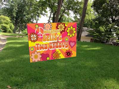 Custom Printed Two Groovy 60s Birthday Personalized Yard Sign for Birthday Party - JJ's Party House