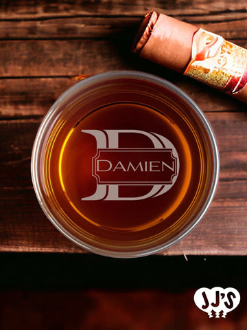 Damien Deco Bottom Monogram Personalized Whiskey Glass - JJ's Party House