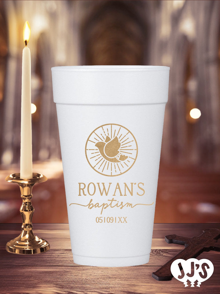 Dove & Rays Baptism Personalized Foam Cups - JJ's Party House