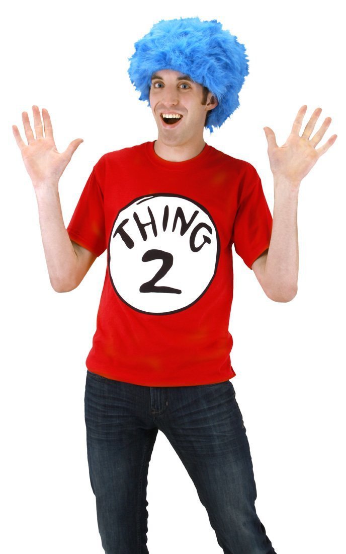 Dr. Seuss Thing 2 Short Sleeve T-shirt with Wig Mens S - JJ's Party House