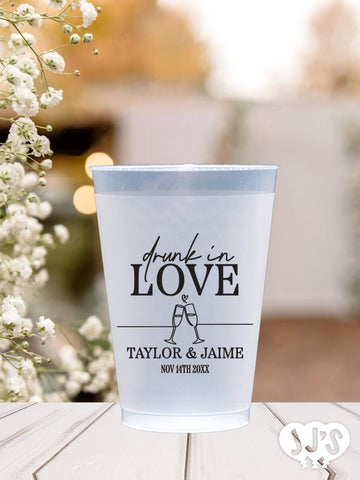 Drunk in Love Champagne Rehearsal Dinner Personalized Frosted Plastic Cups - JJ's Party House