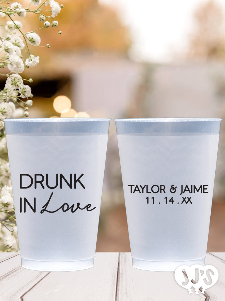 Drunk in Love Rehearsal Dinner Personalized Frosted Plastic Cups - JJ's Party House