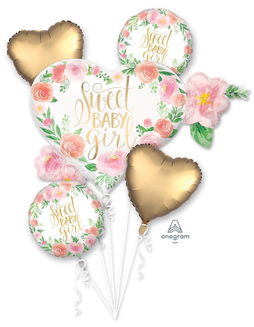 Floral Sweet Baby Girl Floral Baby Balloon Bouquet - JJ's Party House