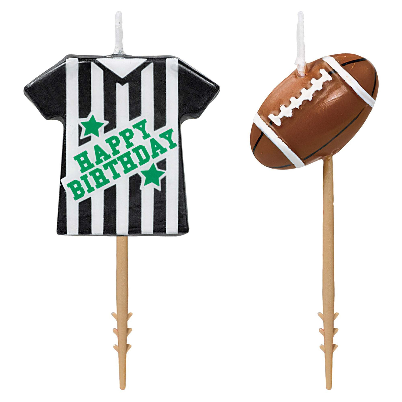 Football Birthday Pick Candles 6pc - JJ's Party House - Custom Frosted Cups and Napkins