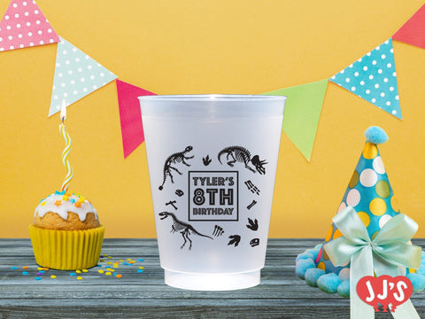 Fossil Fun Dinosaur Birthday Custom Plastic Cups - JJ's Party House - Custom Frosted Cups and Napkins