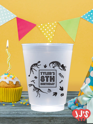 Fossil Fun Dinosaur Birthday Custom Plastic Cups - JJ's Party House - Custom Frosted Cups and Napkins