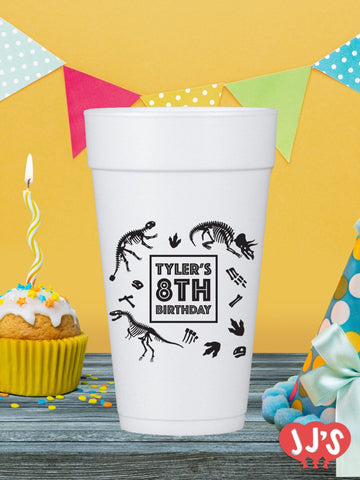 Fossil Fun Dinosaur Birthday Party Custom Foam Cups - JJ's Party House - Custom Frosted Cups and Napkins