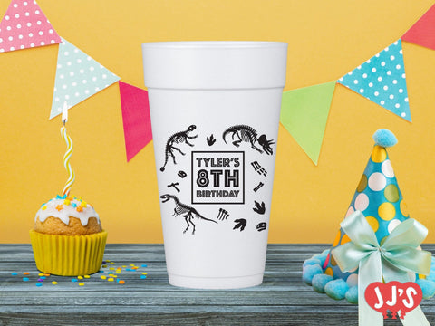 Fossil Fun Dinosaur Birthday Party Custom Foam Cups - JJ's Party House - Custom Frosted Cups and Napkins