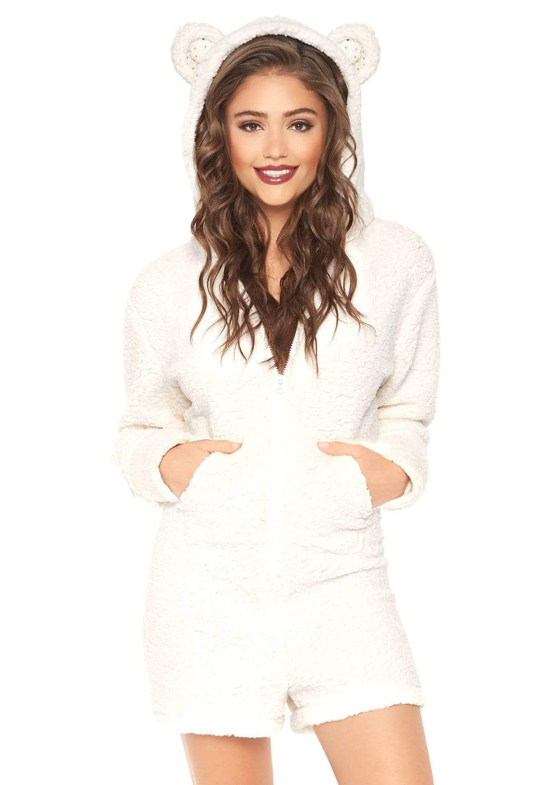 Fuzzy Zip-up Polar Bear Romper Costume - JJ's Party House