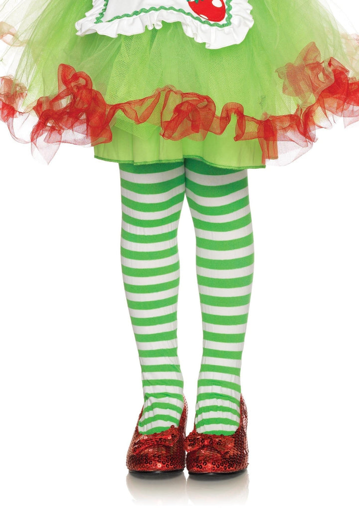 Girl Stripe Tights LEG-4710 LARGE WHITE/KELLY GRE - JJ's Party House