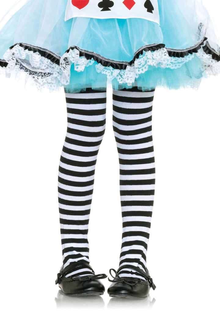 Girl Stripe Tights LEG-4710 LARGE WHITE/KELLY GRE - JJ's Party House