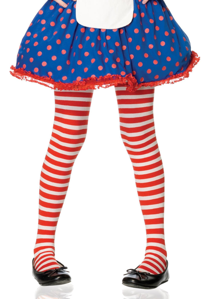 Girl Stripe Tights LEG-4710 LARGE WHITE/KELLY GRE - JJ's Party House