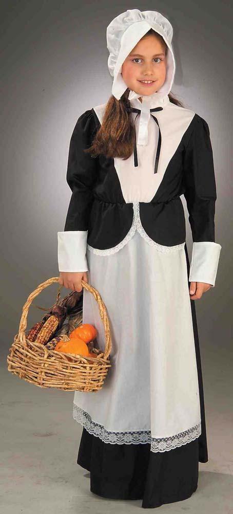 Girls Pilgrim Girl Costume (Medium) - JJ's Party House