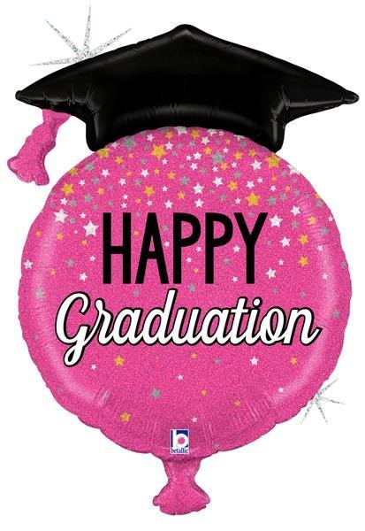 Glittering Pink Graduation Jumbo Balloon 38" - JJ's Party House