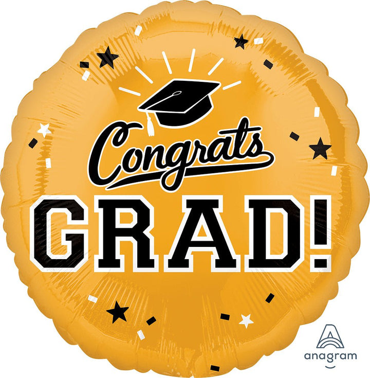 Gold Congrats Grad Mylar Balloon 18" - JJ's Party House