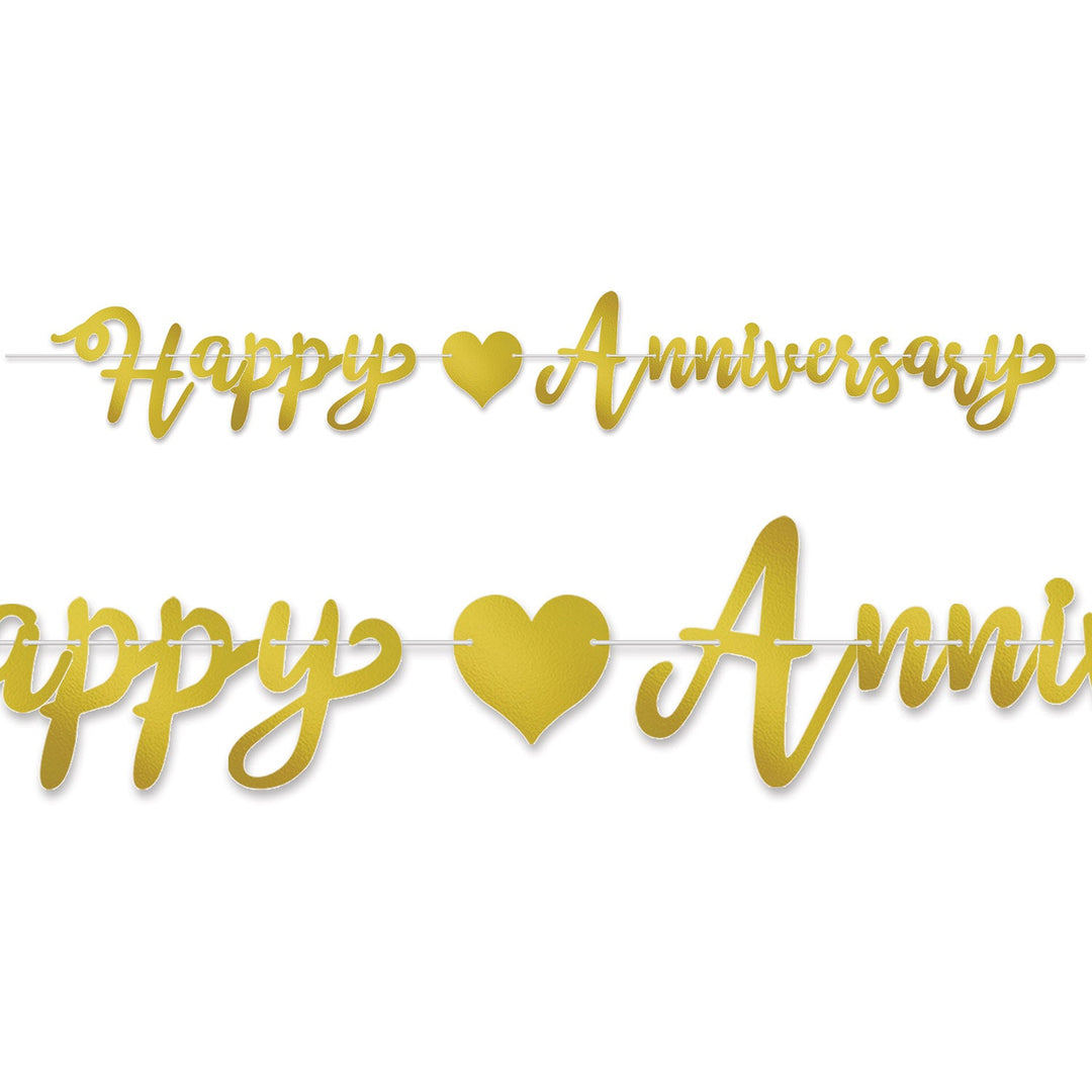 Gold Foil Happy Anniversary Banner 6ft - JJ's Party House