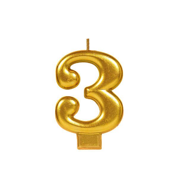 Gold Numeral #3 Metallic Candle - JJ's Party House: Birthday, Balloons & Custom Party Favors