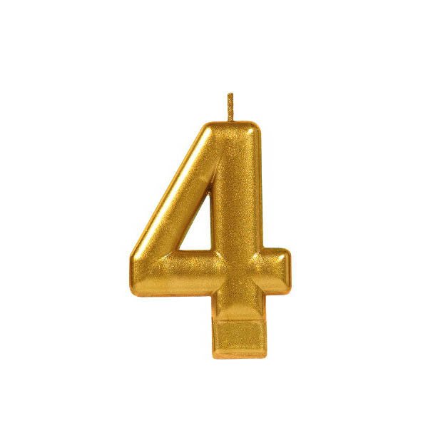 Gold Numeral #4 Metallic Candle - JJ's Party House: Birthday, Balloons & Custom Party Favors