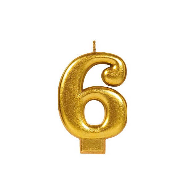 Gold Numeral #6 Metallic Candle - JJ's Party House: Birthday, Balloons & Custom Party Favors