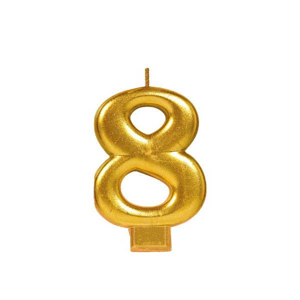 Gold Numeral #8 Metallic Candle - JJ's Party House: Birthday, Balloons & Custom Party Favors