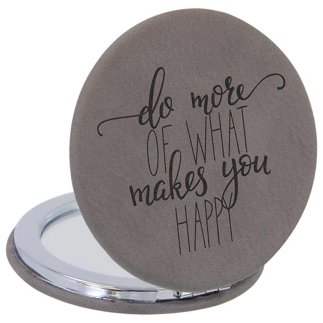 Gray Laserable Leatherette Compact Mirror - JJ's Party House