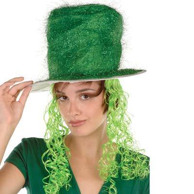 Green Tinsel Top Hat With Wig - JJ's Party House