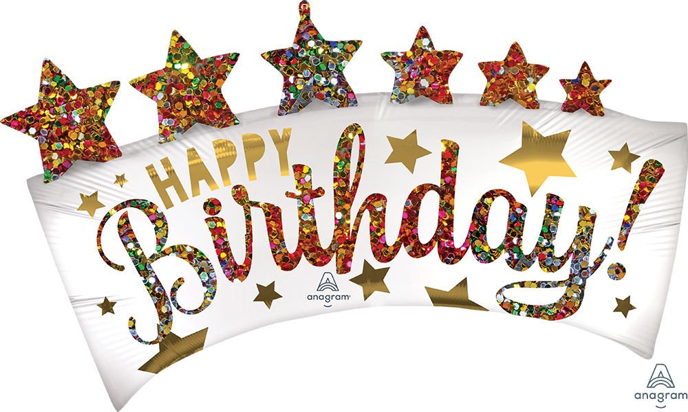 Happy Birthday Glitter Banner Jumbo Balloon 34" - JJ's Party House - Custom Frosted Cups and Napkins