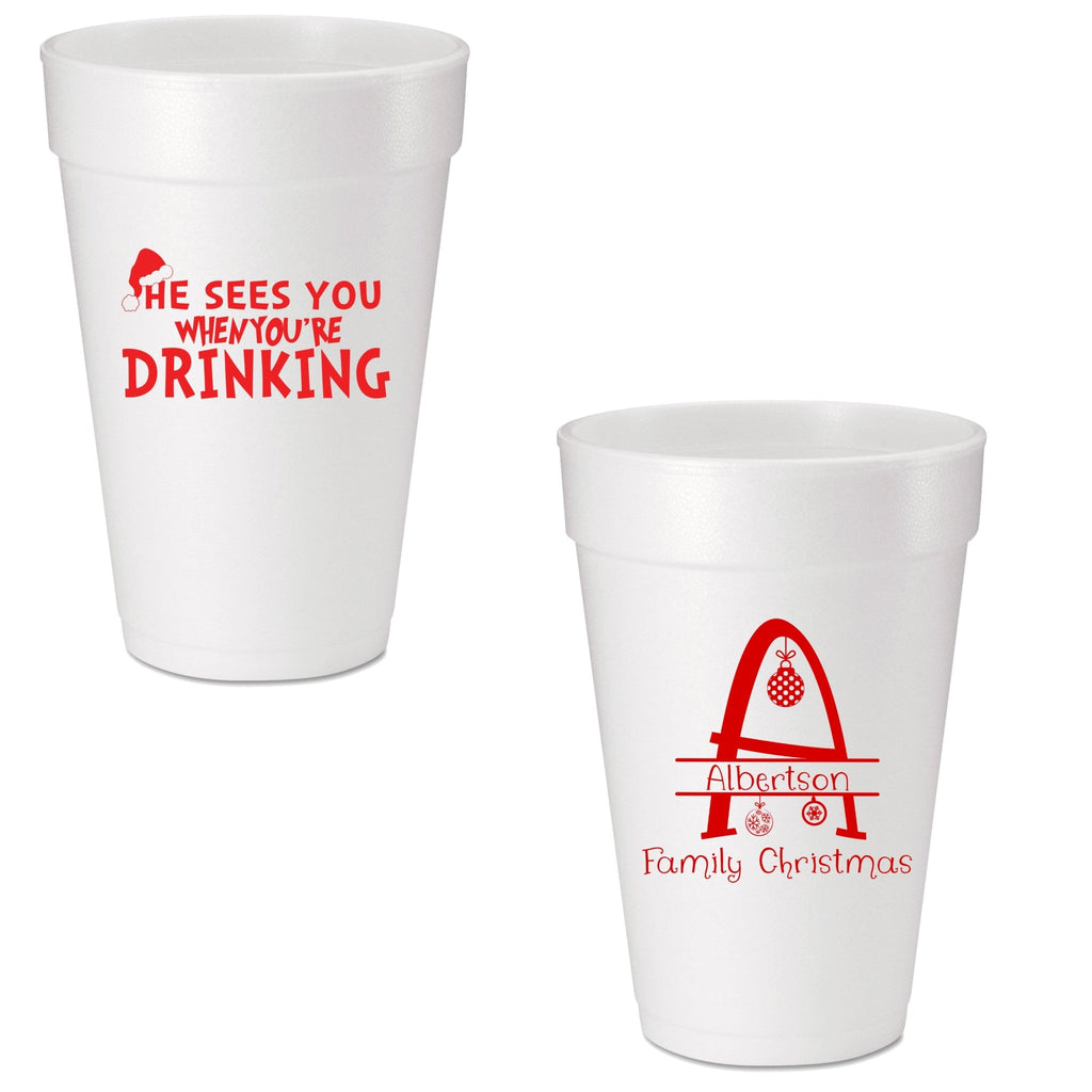 He Sees You When Your're Drinking Custom Printed Foam Cups - JJ's Party House