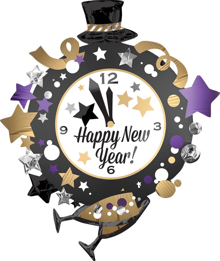HNY Clock Supershape Balloon - JJ's Party House