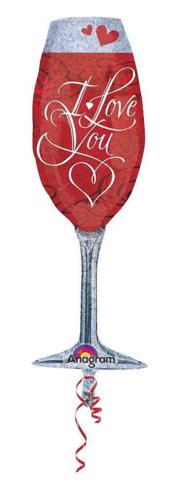 I Love You Champagne Glass Jumbo Balloon 38" - JJ's Party House