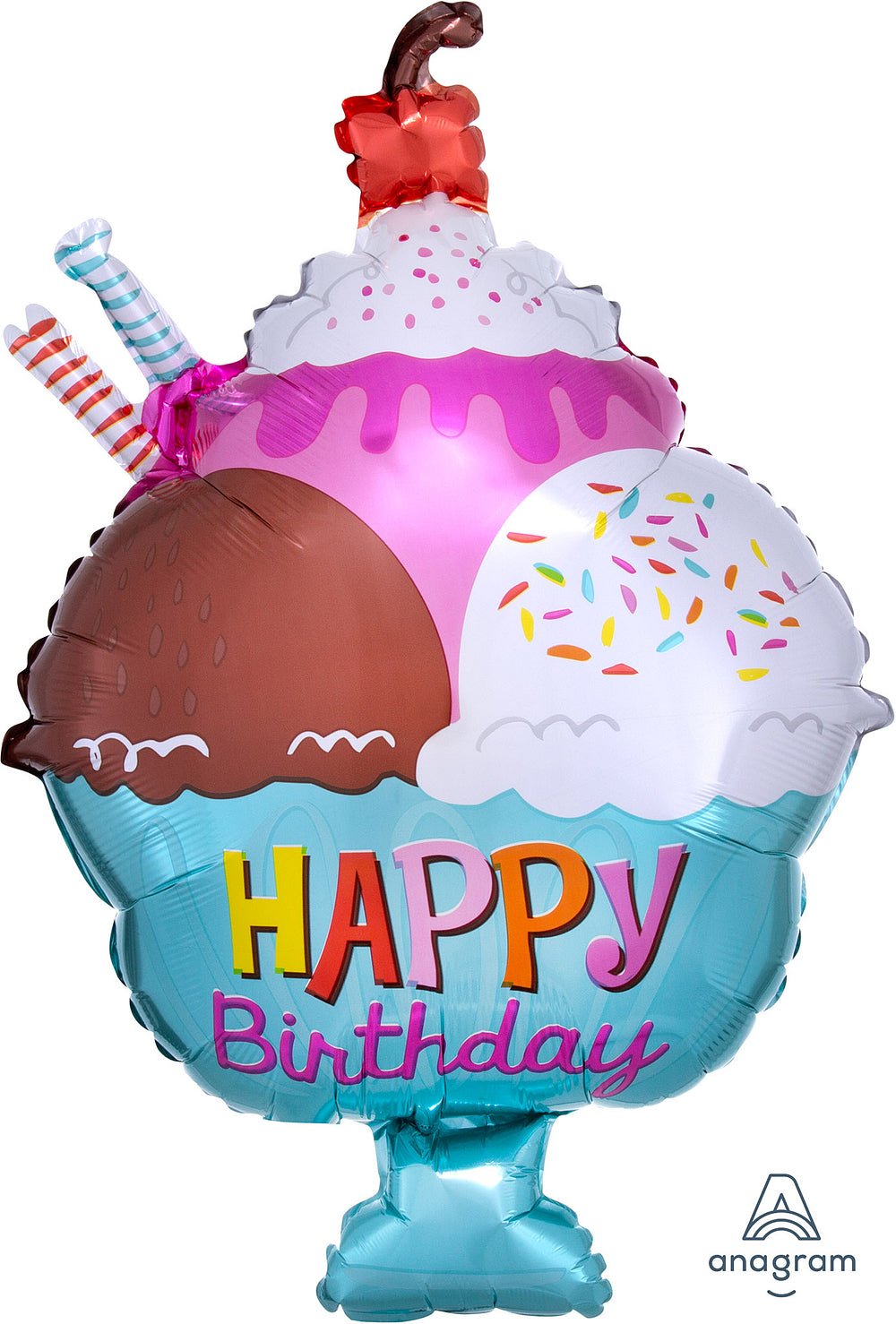 Ice Cream Sundae Happy Birthday Jumbo Balloon 23" - JJ's Party House