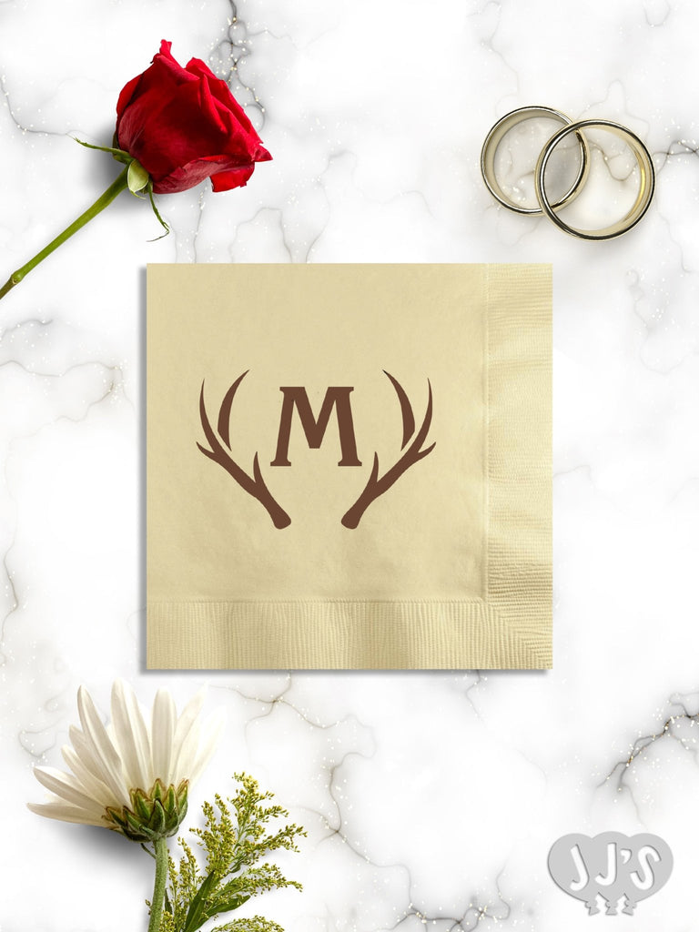 Initial with Deer Antlers Personalized Wedding Napkins - JJ's Party House
